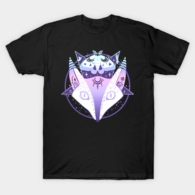 Fox Pentagram With Moth Witchy Pastel Goth Illustration T-Shirt by cellsdividing